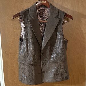 Multiples Brown Croc-Embossed Vest-Large